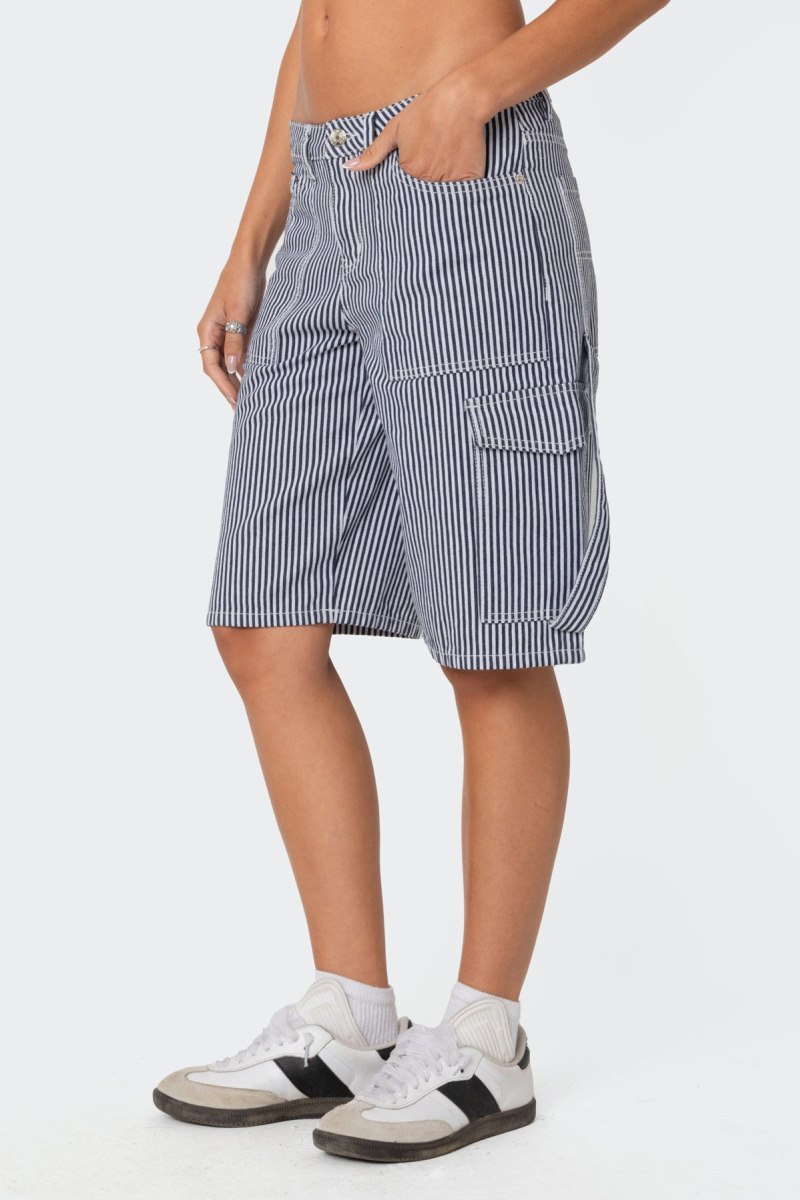 Edikted Friday Striped Low Rise Cargo Shorts Navy And White | USA ZH955775V1