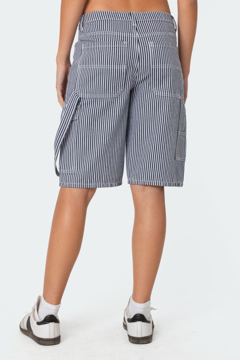 Edikted Friday Striped Low Rise Cargo Shorts Navy And White | USA ZH955775V1