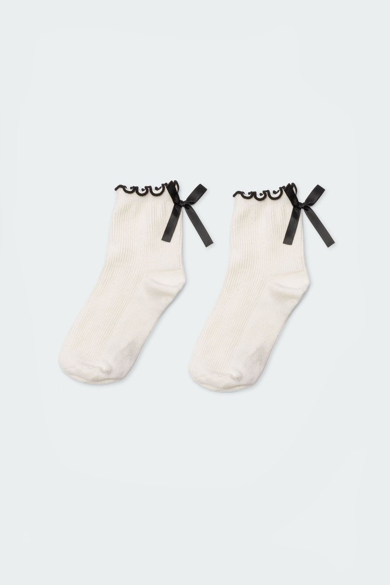 Edikted Frill & Bow Socks Cream | USA SS185468E2
