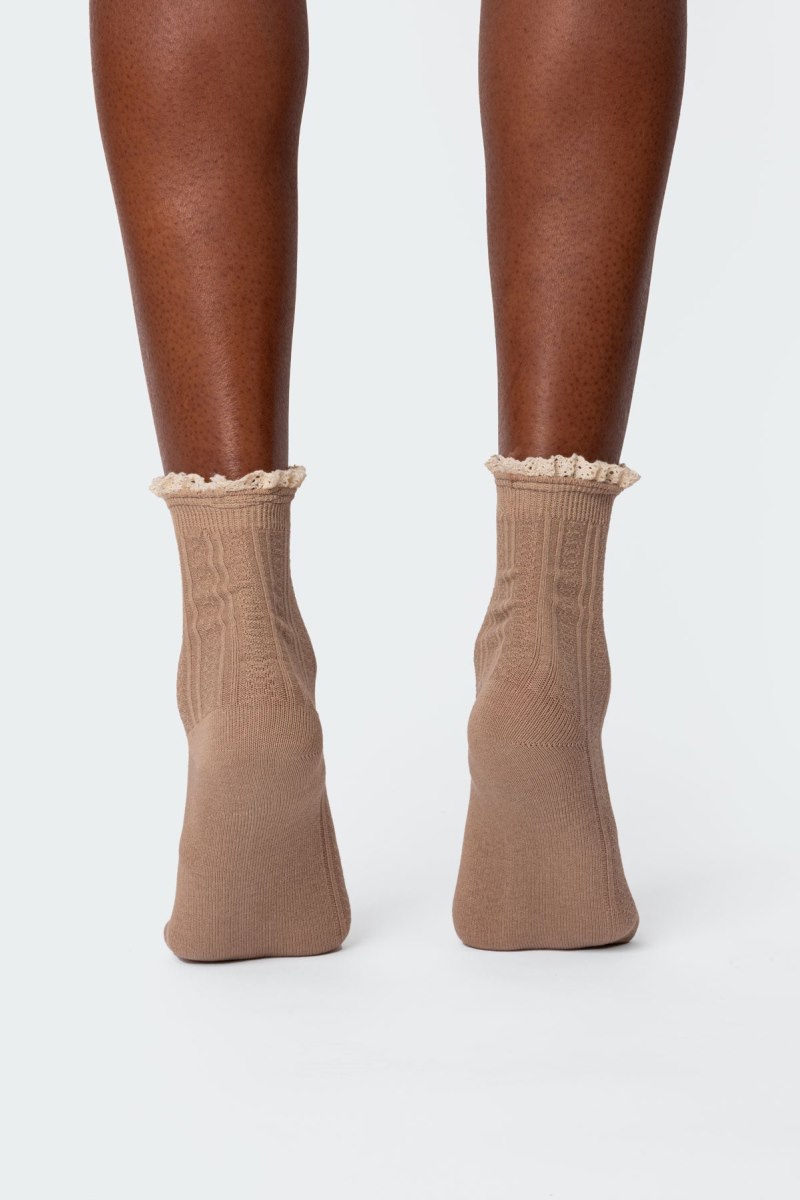 Edikted Frilled Pointelle Socks Brown | USA FI593139I4