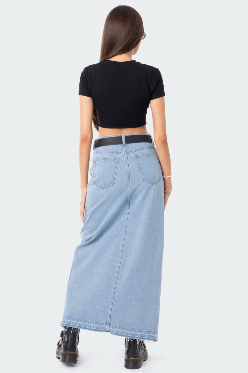 Edikted Front Slit Maxi Denim Skirts Blue | USA HT881788X1