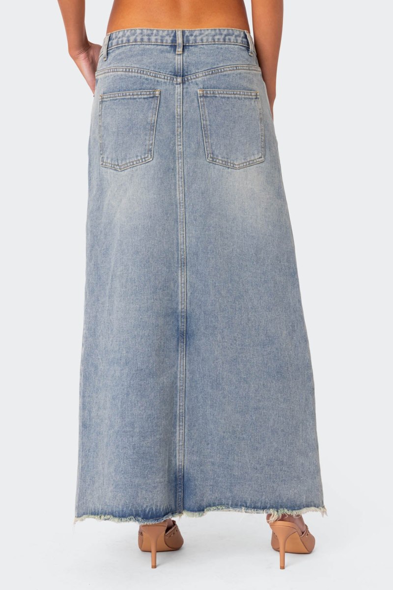 Edikted Front Slit Washed Denim Maxi Skirts Light Blue | USA KX488718Y5
