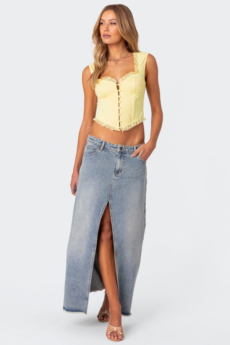 Edikted Front Slit Washed Denim Maxi Skirts Light Blue | USA KX488718Y5