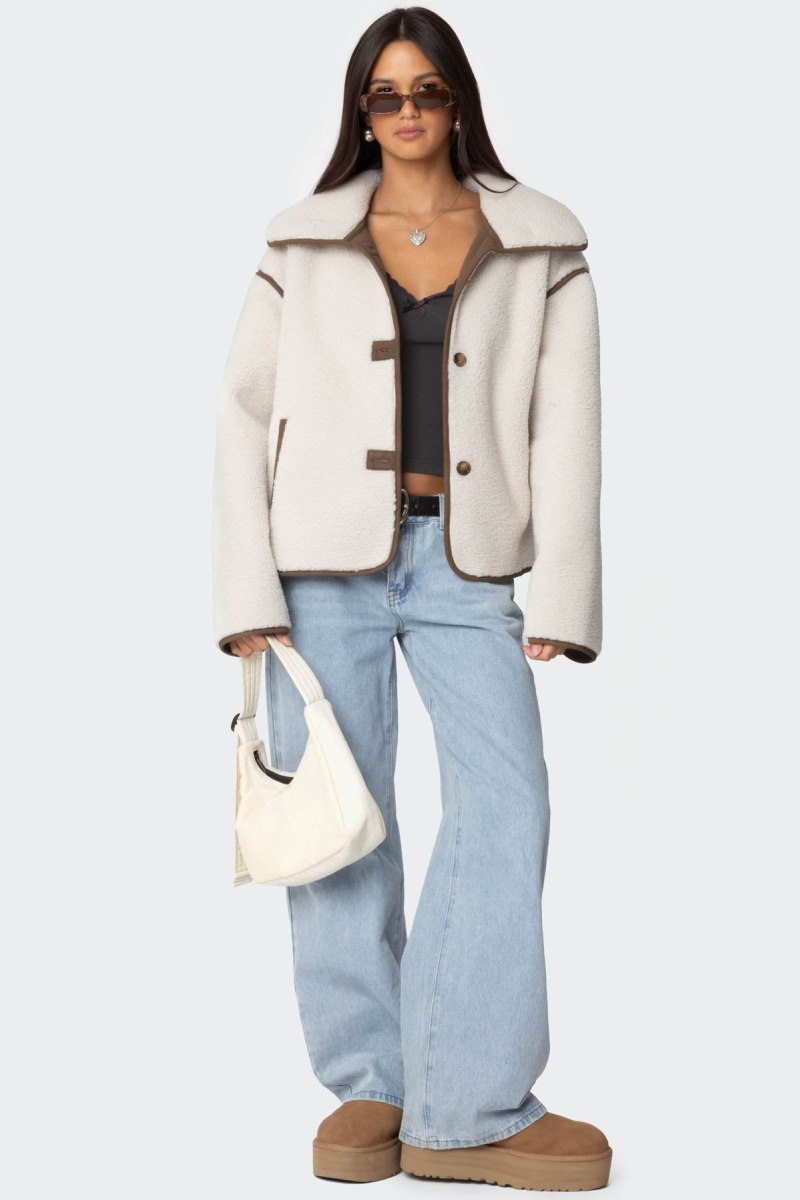 Edikted Frost Oversized Faux Shearling Jackets Beige | USA VN407120I0