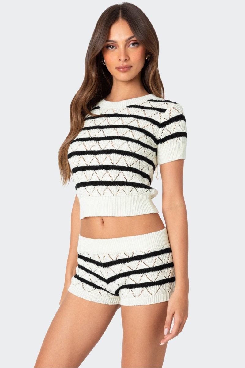 Edikted Galia Striped Knitted Tops Cream And Black | USA KQ280108L1