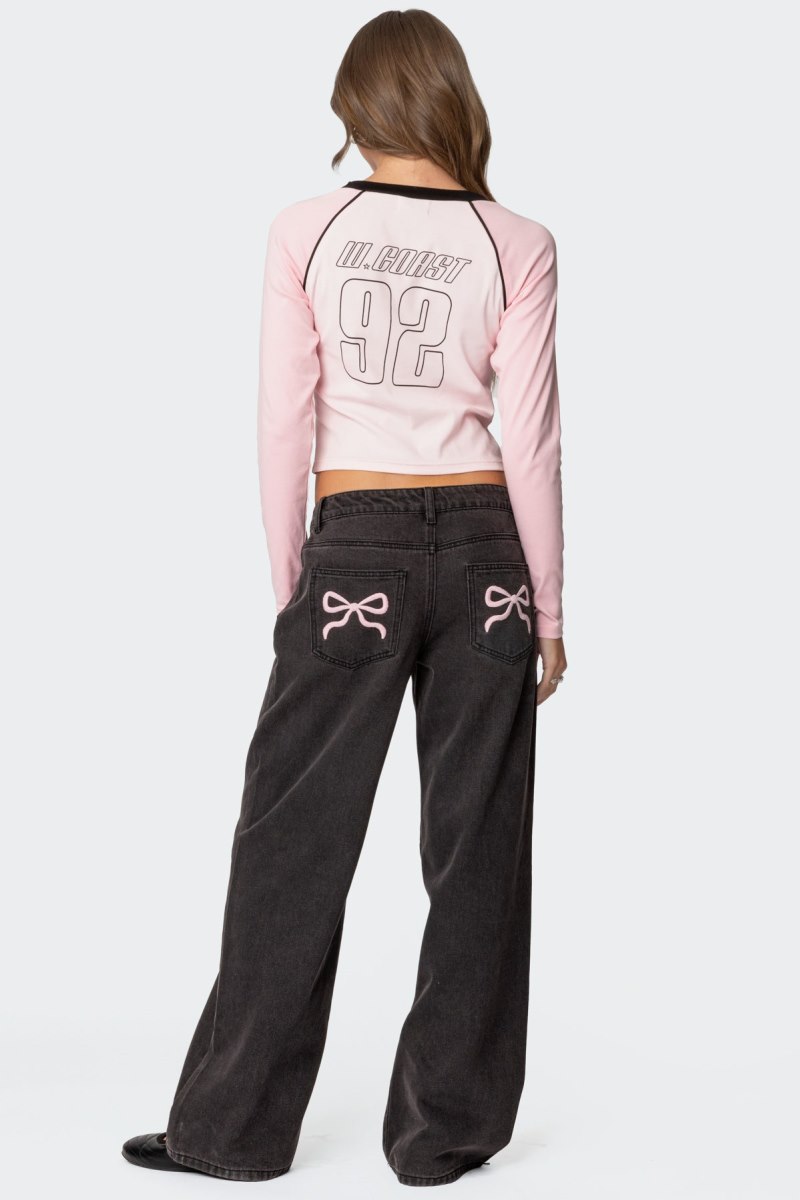 Edikted Game On Long Sleeve T Shirt Graphic Tops Pink | USA BN947144L2