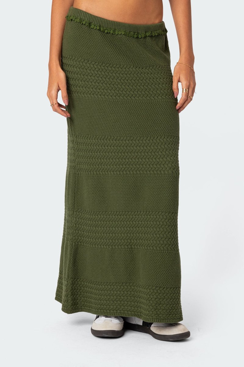 Edikted Garner Textured Knit Maxi Skirts Olive | USA VF589178E2