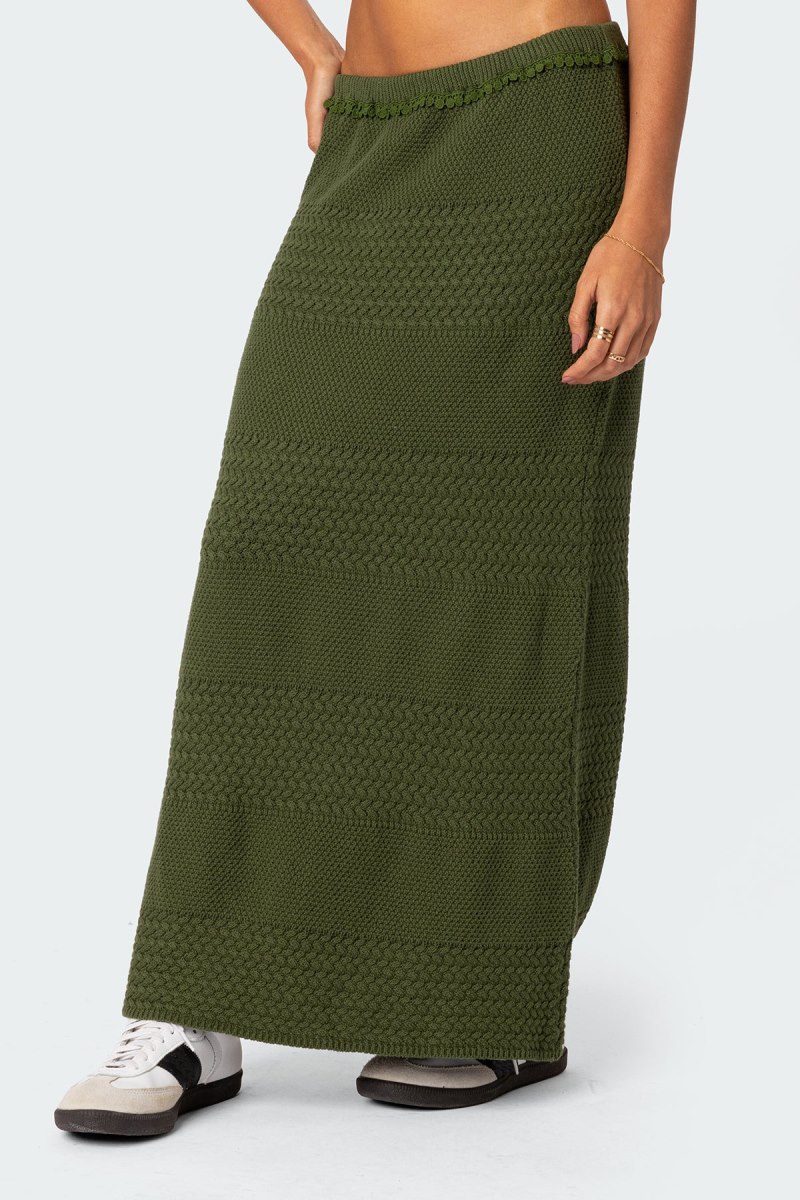 Edikted Garner Textured Knit Maxi Skirts Olive | USA VF589178E2