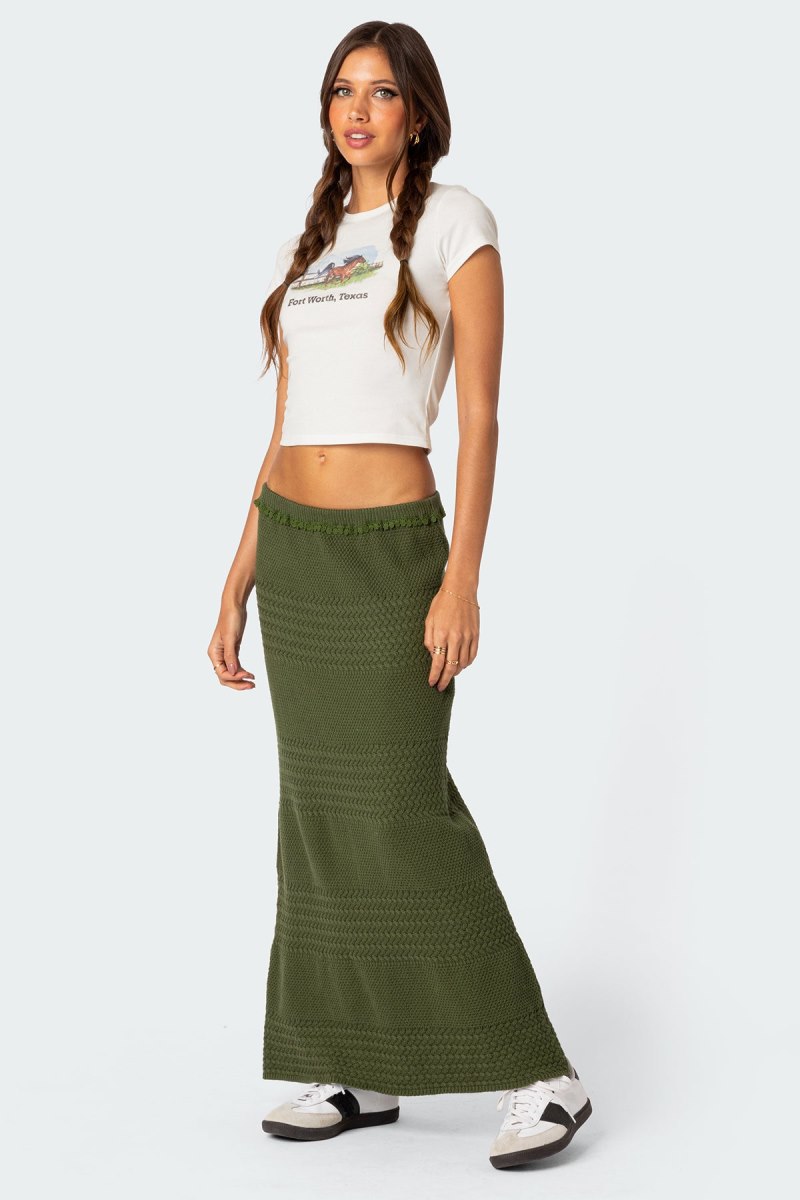 Edikted Garner Textured Knit Maxi Skirts Olive | USA VF589178E2
