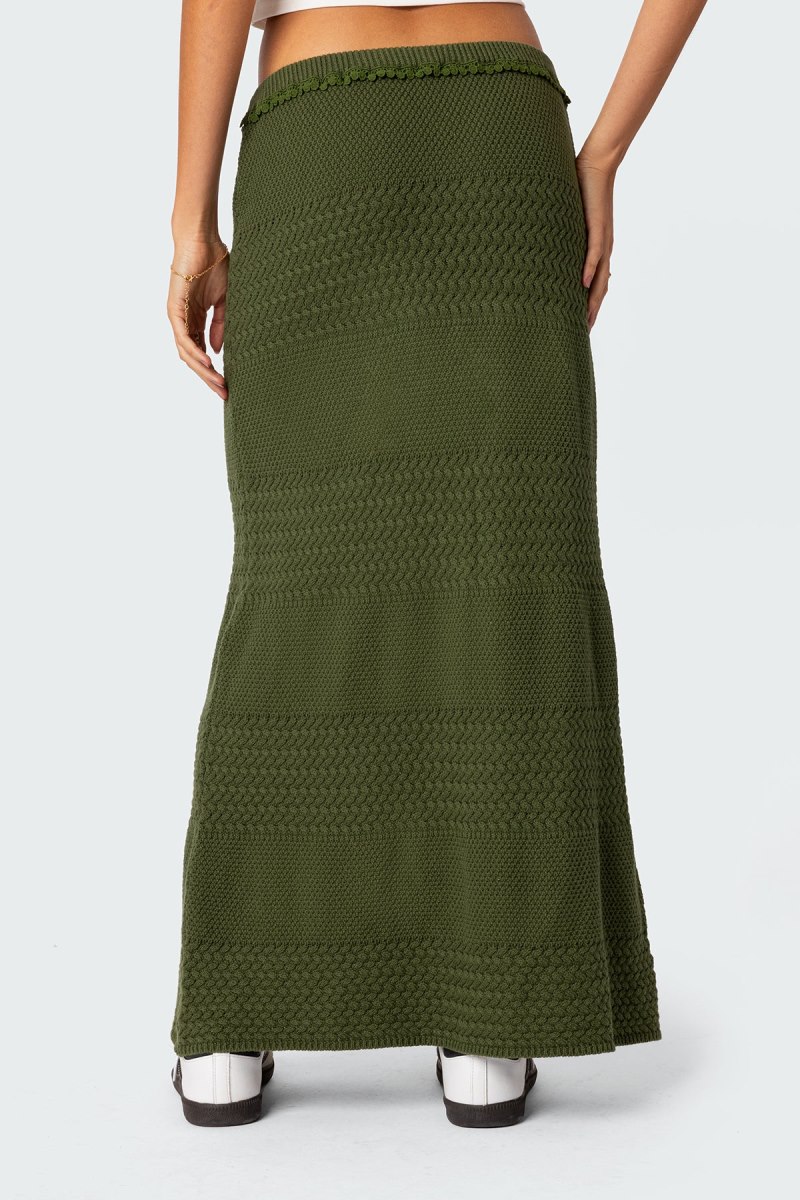 Edikted Garner Textured Knit Maxi Skirts Olive | USA VF589178E2