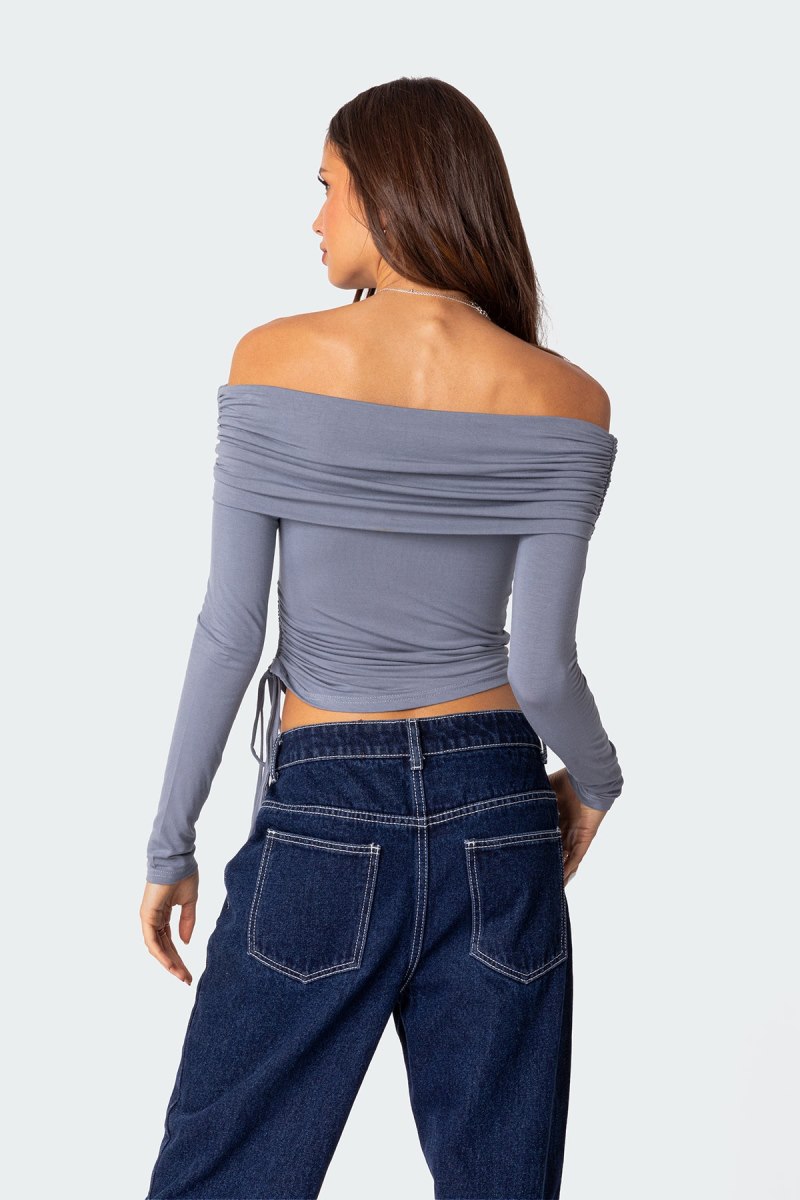 Edikted Gathered Fold Over Drawstring Long Sleeve Tops Black | USA XM659805H4