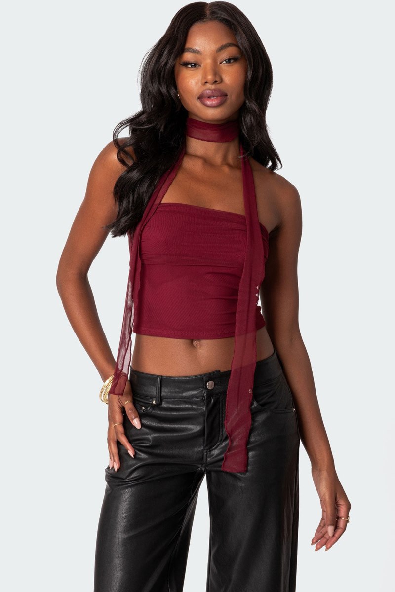 Edikted Gathered Two Piece Mesh Scarf Strapless Tops Dark Gray | USA MR353735O9