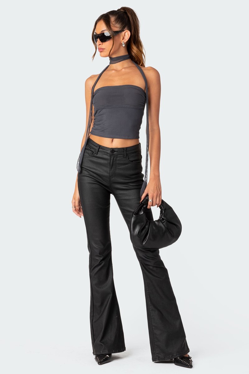 Edikted Gathered Two Piece Mesh Scarf Strapless Tops Dark Gray | USA CU054415E6