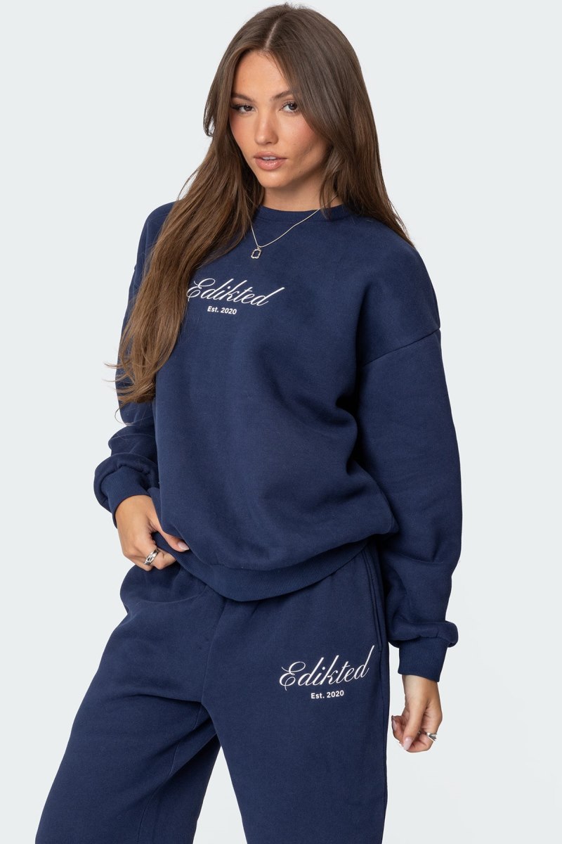 Edikted Get Edikted Sweatshirt Long Sleeve Tops Navy | USA NM001880A5
