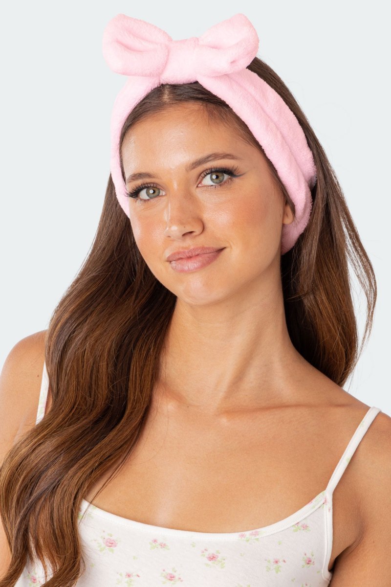 Edikted Get Unready Fluffy Bow Headband Hair Accessories Pink | USA FW965856Z4