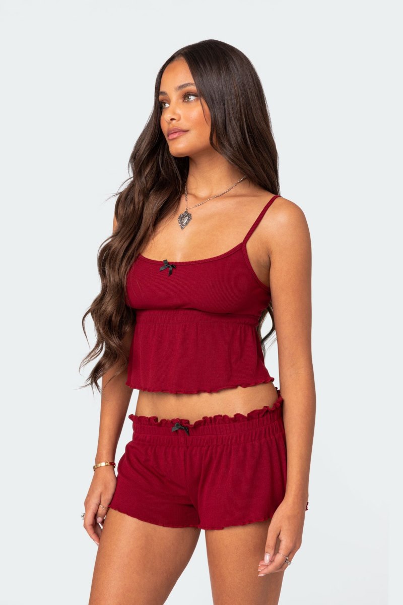 Edikted Gilmore Ribbed Tank Top Burgundy | USA KB492549G4