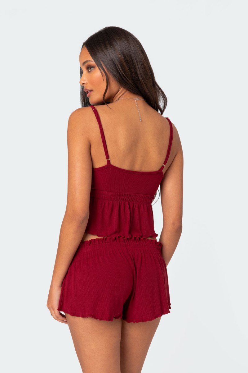 Edikted Gilmore Ribbed Tank Top Burgundy | USA KB492549G4