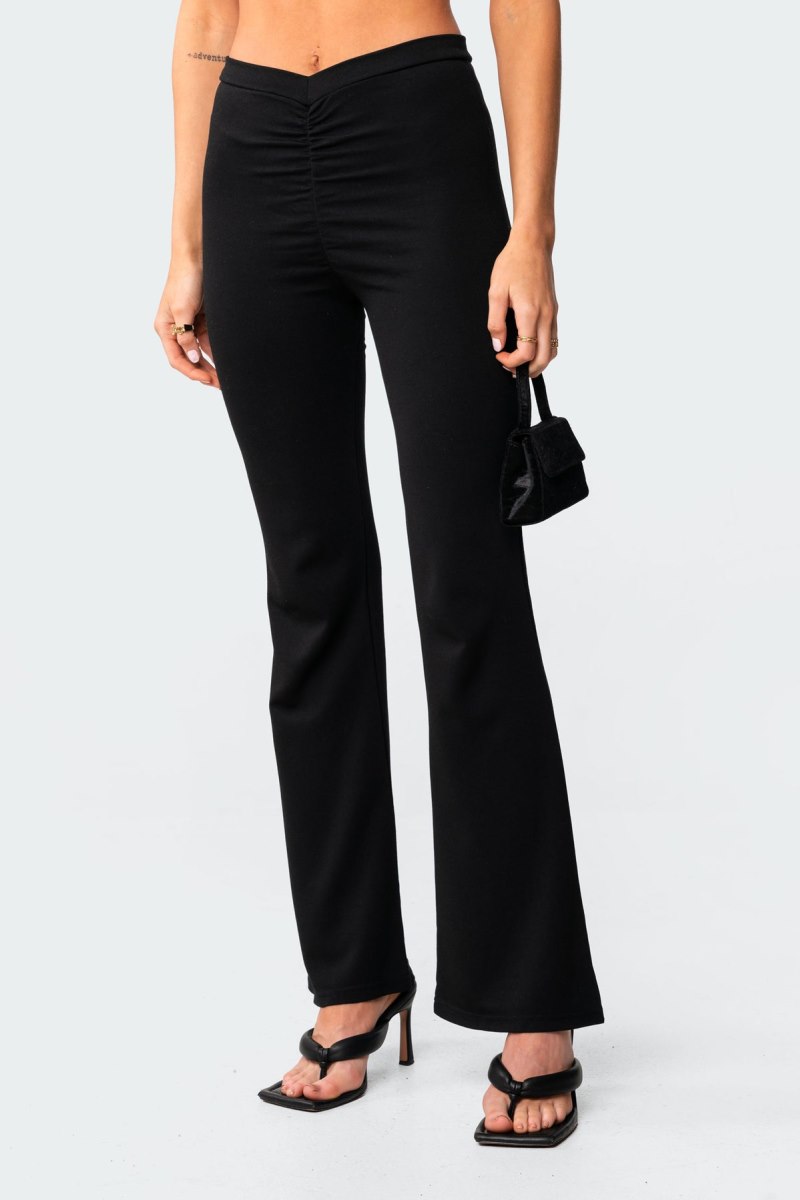 Edikted Gina Gathered V-Cut Pants Black | USA ZP558915X8