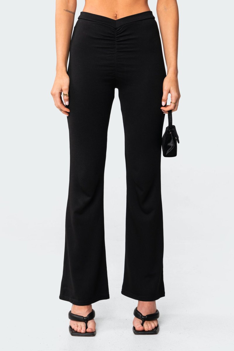 Edikted Gina Gathered V-Cut Pants Black | USA ZP558915X8