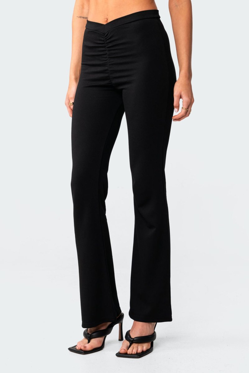 Edikted Gina Gathered V-Cut Pants Black | USA ZP558915X8