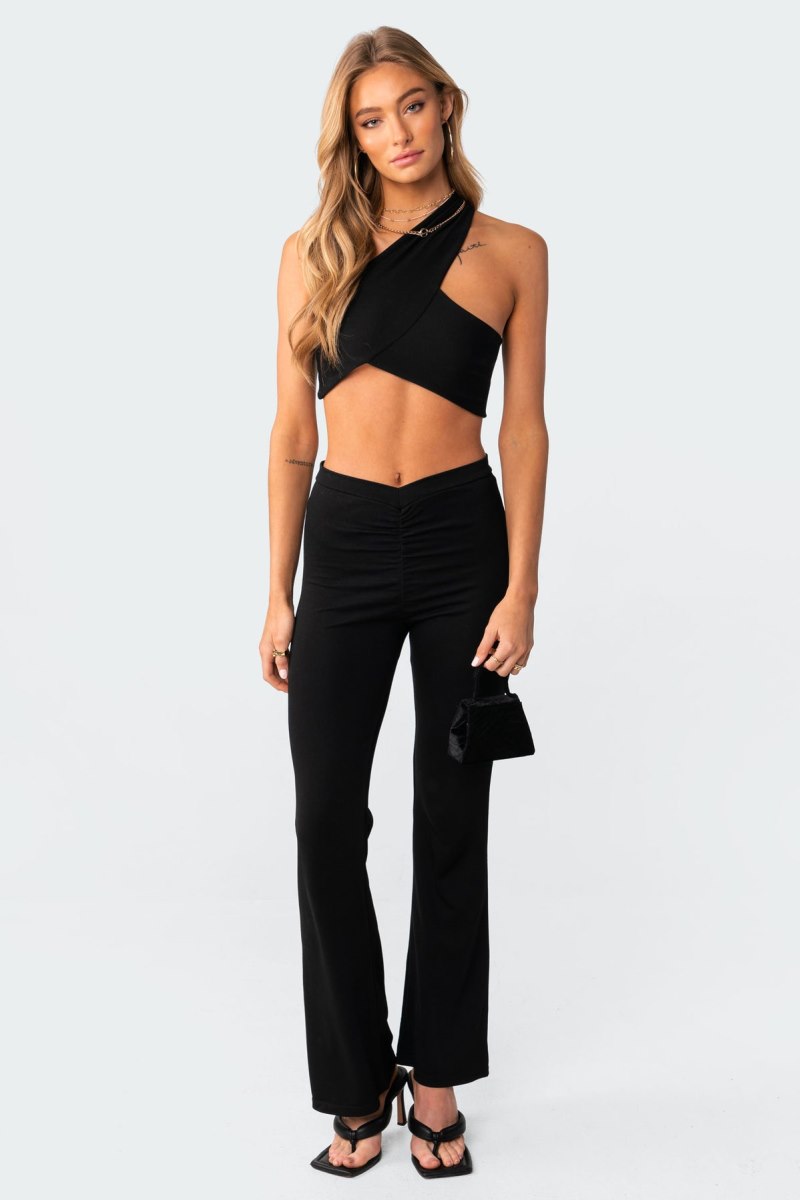 Edikted Gina One Shoulder Crop Tops Black | USA NH047454G5