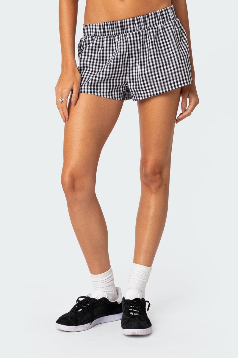 Edikted Gingham Boxer Shorts Black And White | USA TS664406N8