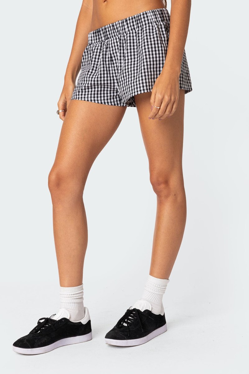 Edikted Gingham Boxer Shorts Black And White | USA TS664406N8