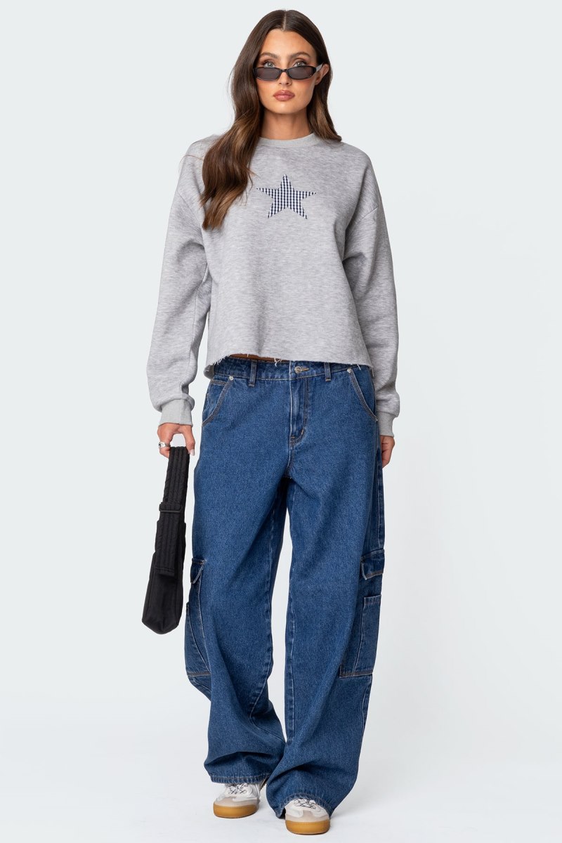 Edikted Gingham Star Sweatshirts Gray Melange | USA GU128092N6