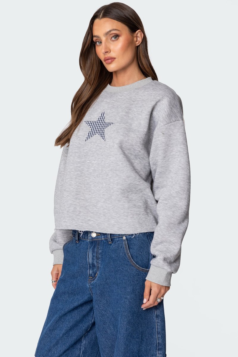 Edikted Gingham Star Sweatshirts Gray Melange | USA GU128092N6