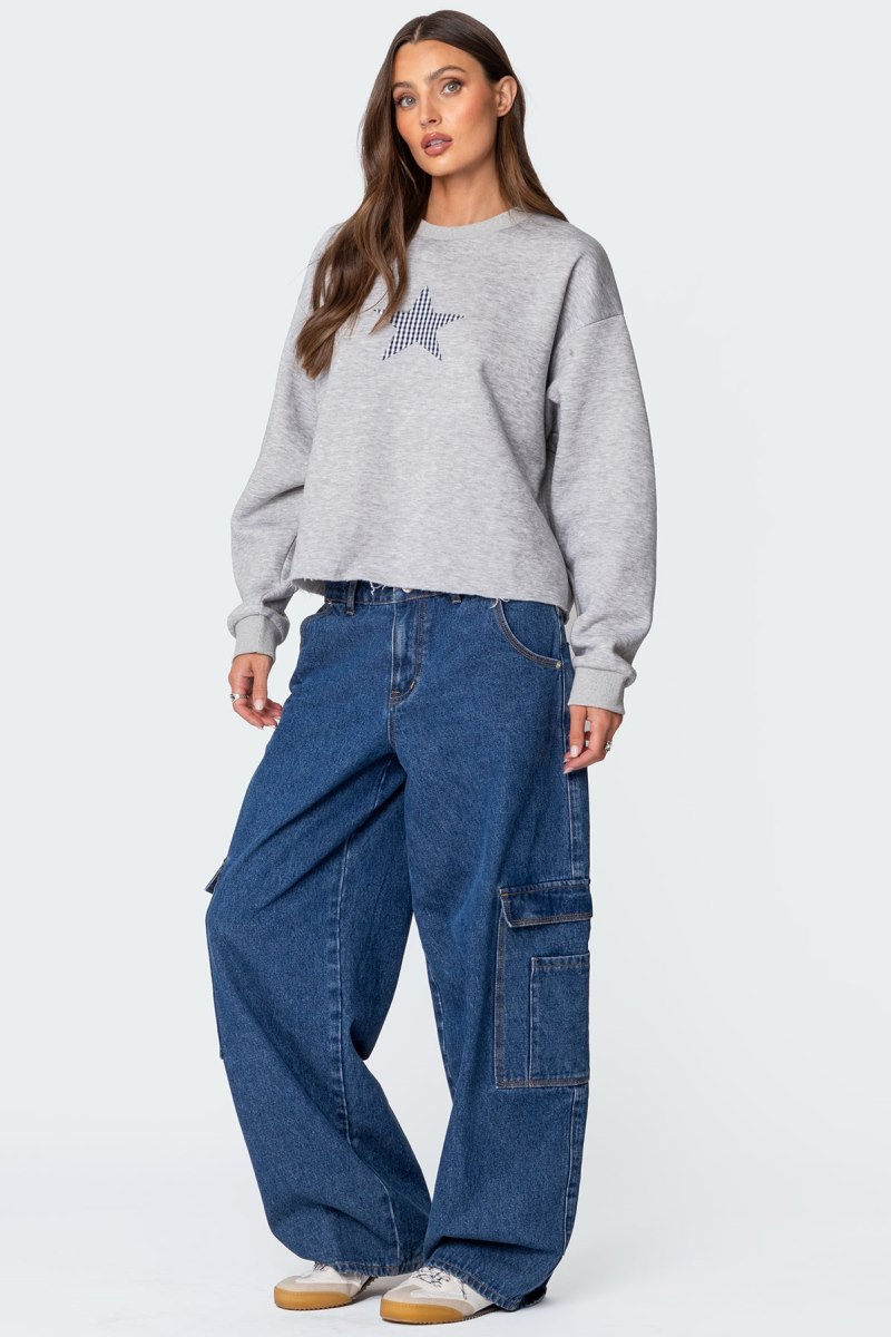 Edikted Gingham Star Sweatshirts Gray Melange | USA GU128092N6
