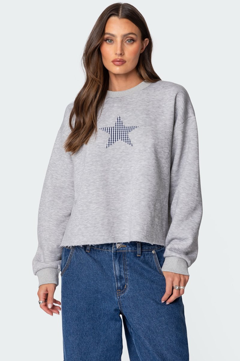 Edikted Gingham Star Sweatshirts Gray Melange | USA GU128092N6