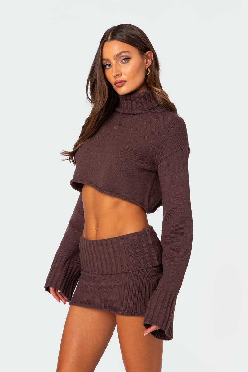 Edikted Gino Cropped Turtle Neck Sweater Long Sleeve Tops Blue Melange | USA XF840074Z9