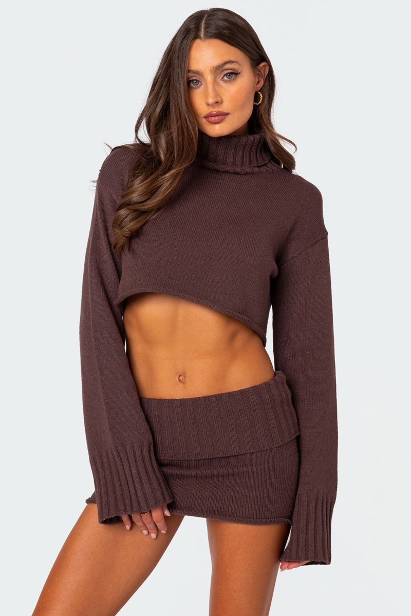 Edikted Gino Cropped Turtle Neck Sweater Blue Melange | USA XB404560A2
