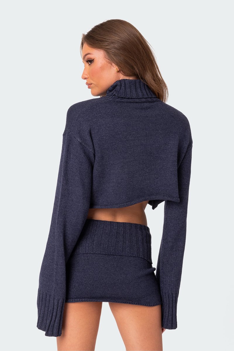 Edikted Gino Cropped Turtle Neck Sweater Crop Tops Blue Melange | USA GK078417M3