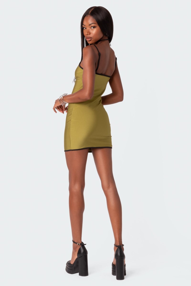 Edikted Giselle Contrast Mini Dress Olive | USA RQ331873A3
