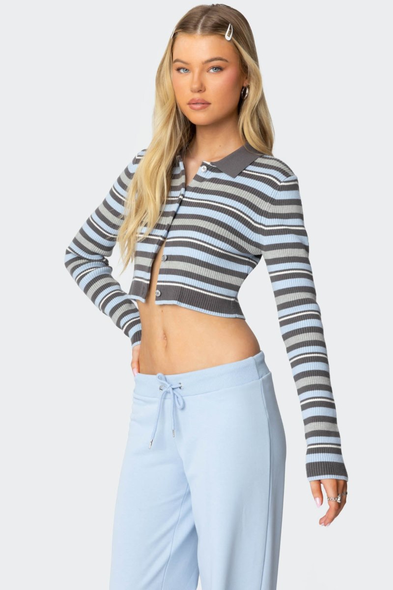 Edikted Giulia Stripey Ribbed Knit Long Sleeve Tops Mix | USA MF280268P5