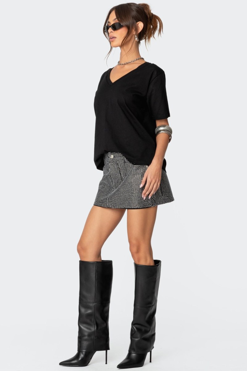Edikted Glitz Rhinestone Denim Mini Skirts Silver | USA SH797899N4