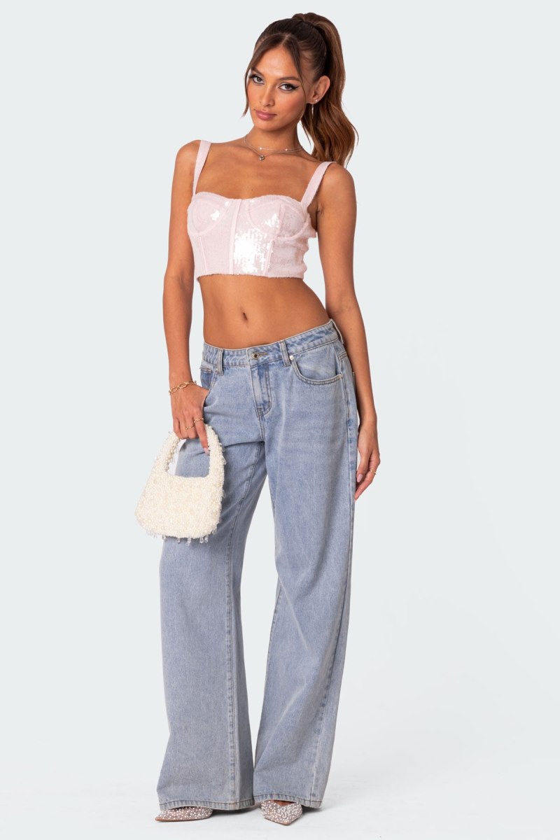 Edikted Glitzy Sequin Corset Crop Tops Light Pink | USA TD078027R9