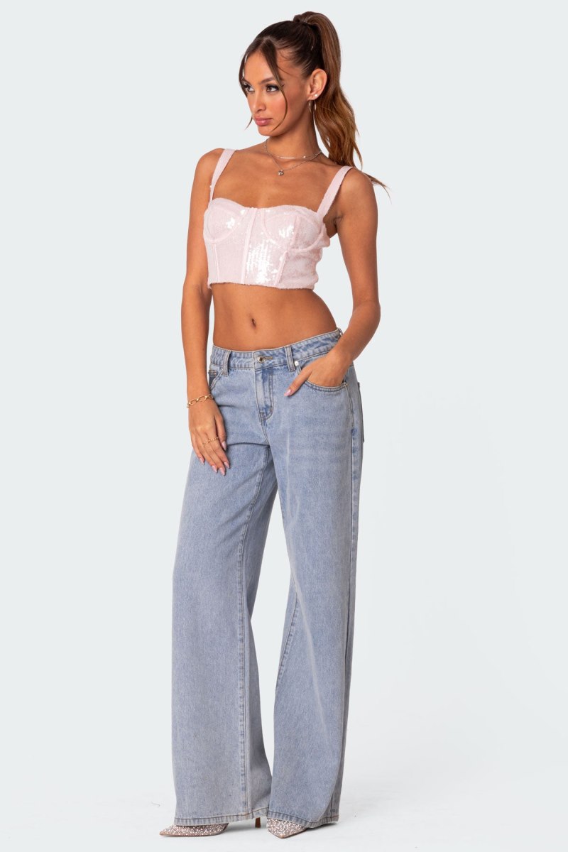 Edikted Glitzy Sequin Corset Crop Tops Light Pink | USA TD078027R9