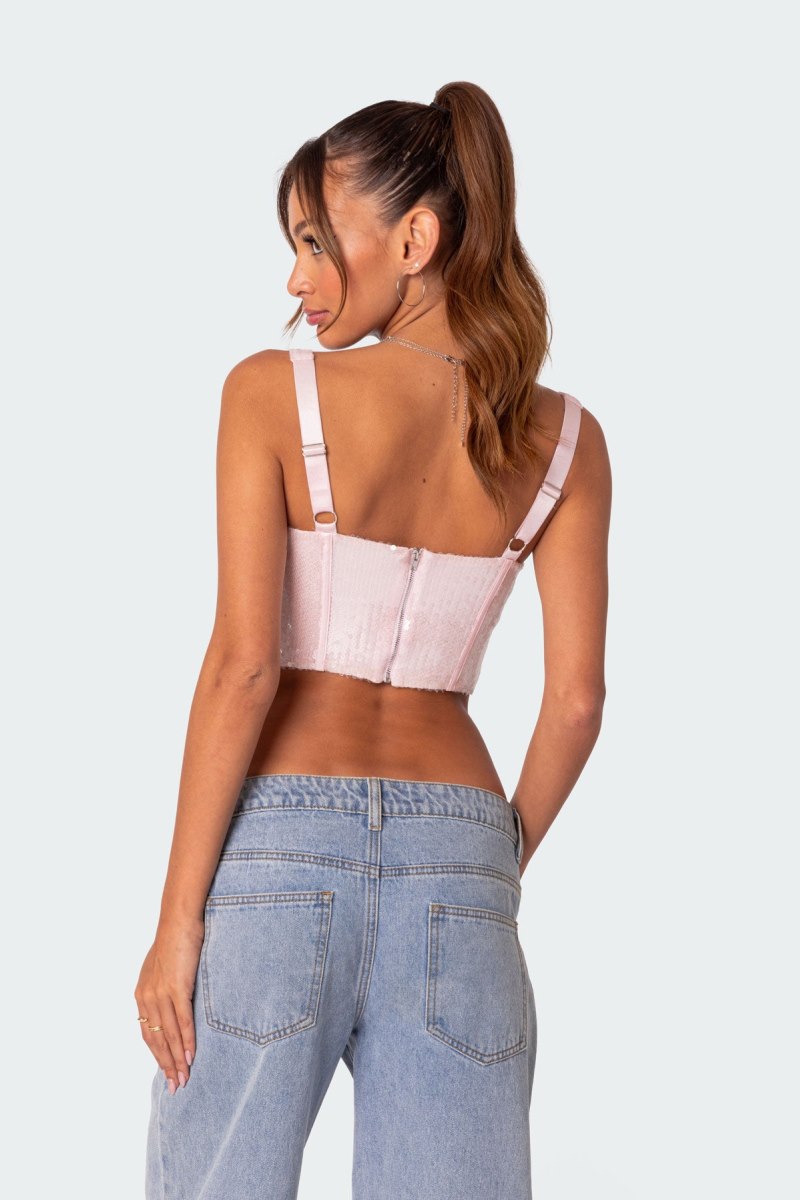 Edikted Glitzy Sequin Corset Light Pink | USA ZG110611G3