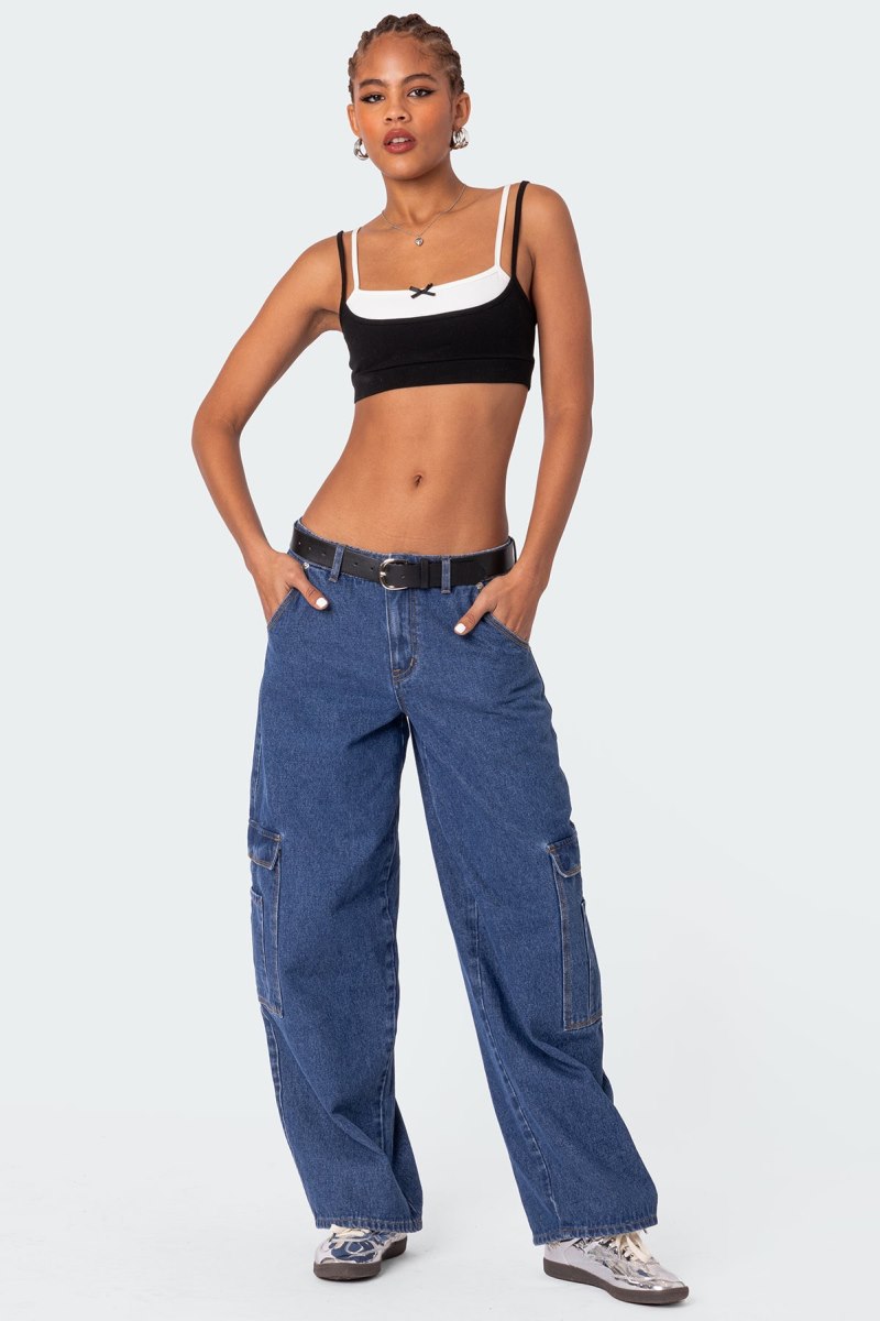 Edikted Gracie Layered Bra Crop Tops Black And White | USA VP344654E1