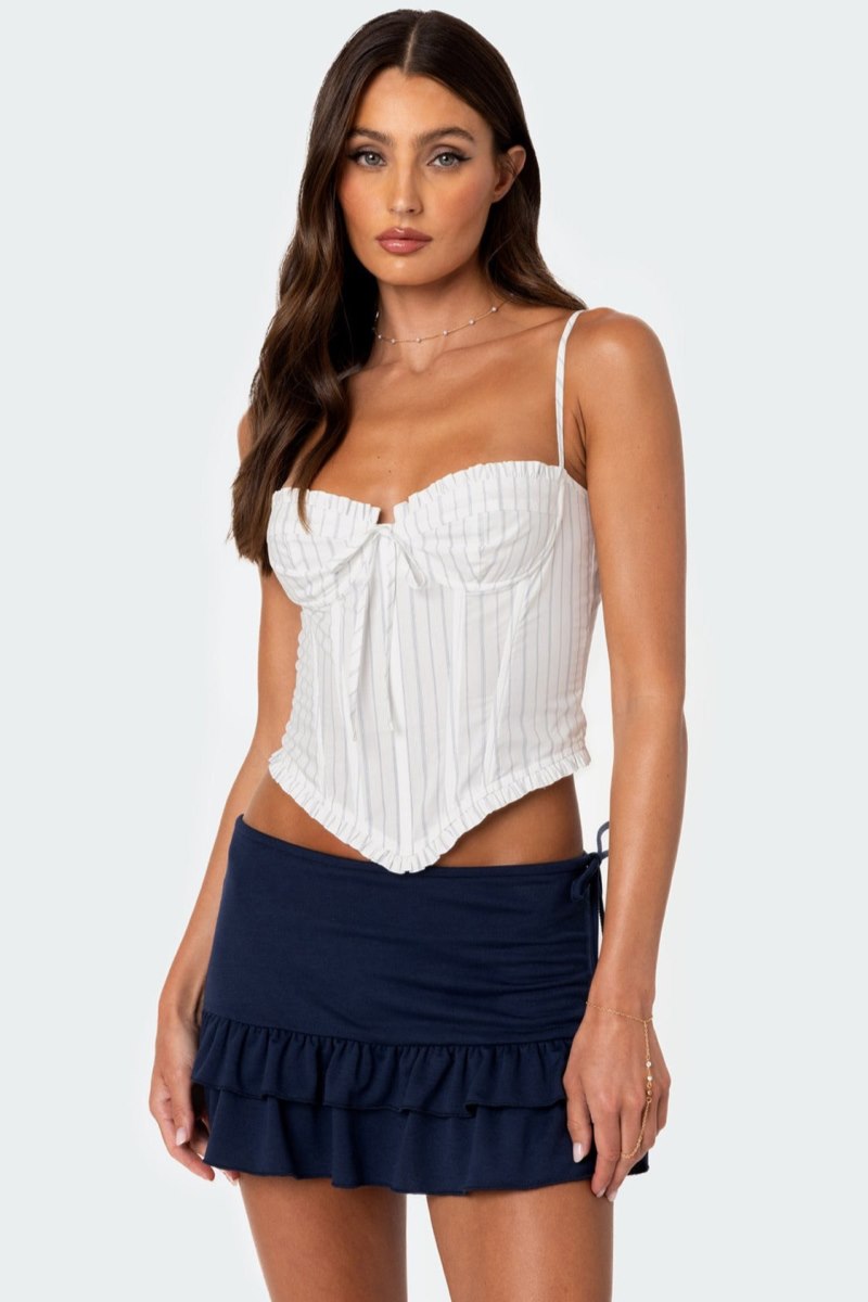 Edikted Greca Striped Poplin Corset White And Blue | USA HE707360P1