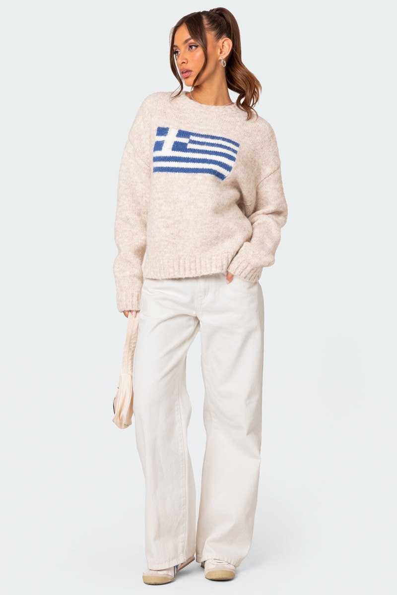Edikted Greece Oversized Chunky Knit Sweater Stone | USA KF907860U8