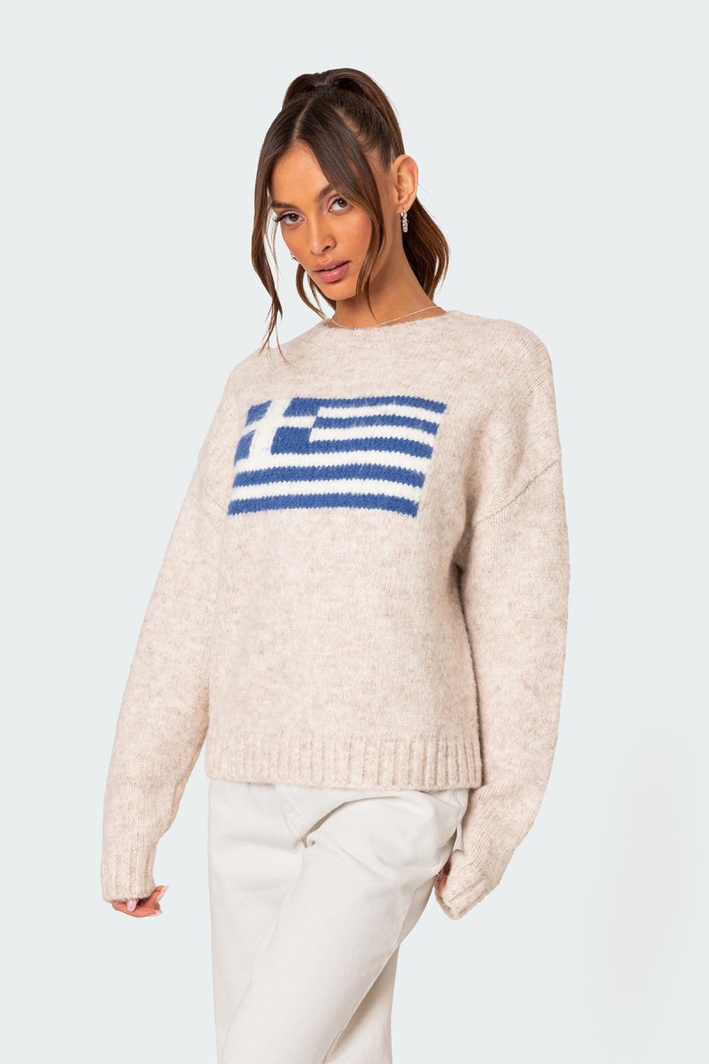 Edikted Greece Oversized Chunky Knit Sweater Stone | USA KF907860U8