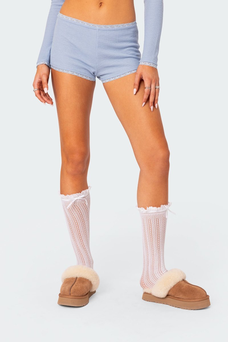 Edikted Grwm Waffle Micro Shorts Light Blue | USA KG375837S2