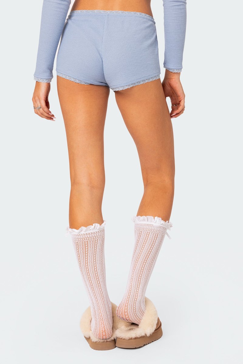 Edikted Grwm Waffle Micro Shorts Light Blue | USA KG375837S2