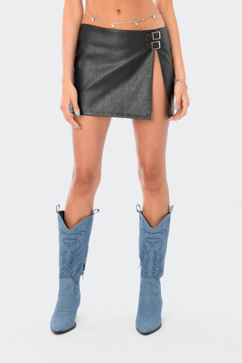 Edikted Gwyneth Faux Leather Mini Skirts Black | USA FK051675Z4