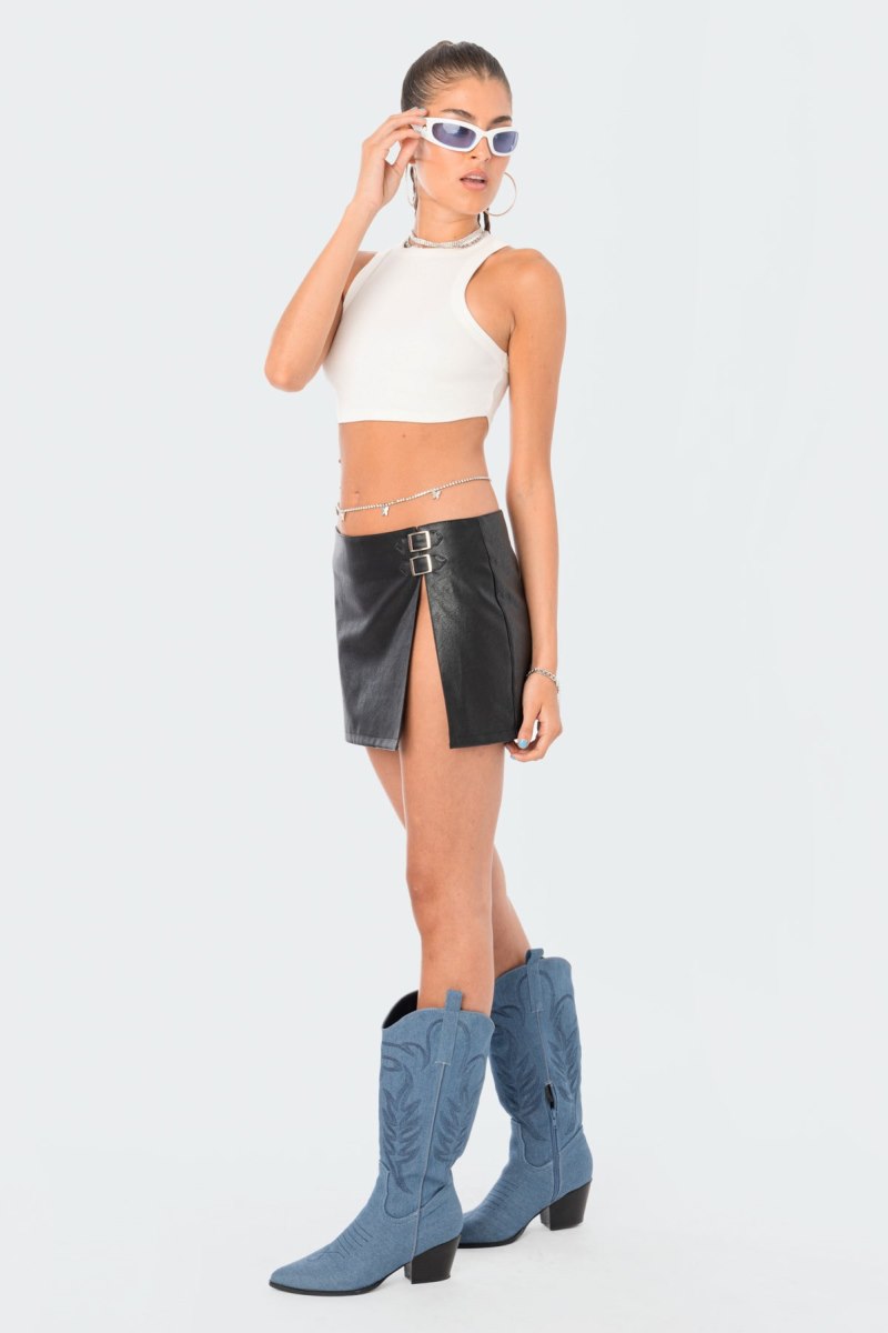 Edikted Gwyneth Faux Leather Mini Skirts Black | USA FK051675Z4