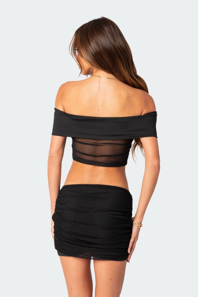 Edikted Hadley Fold Over Mesh Tube Strapless Tops Black | USA XT789428I3