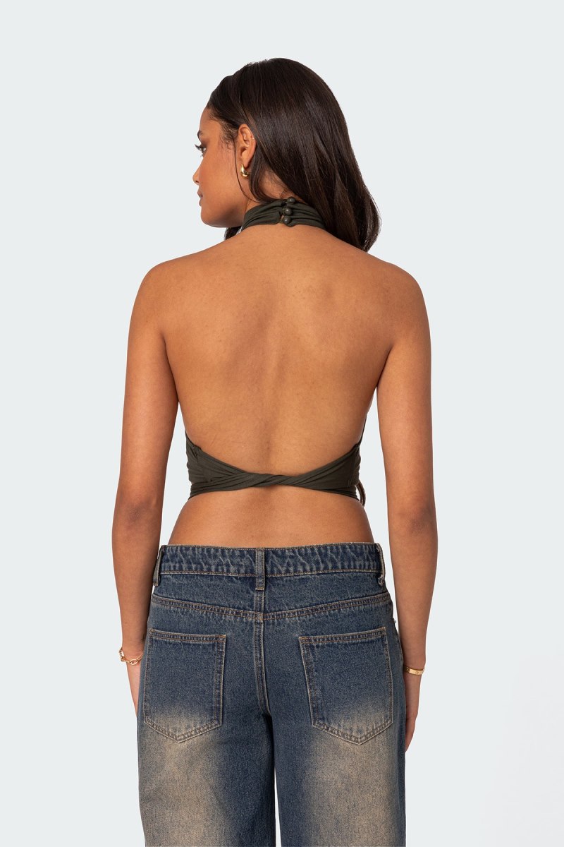 Edikted Hamlin Wrap Tie Crop Tops Navy | USA BV337963S3